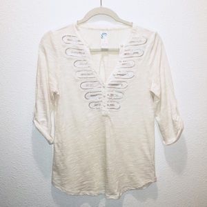 Anthropologie Cream Top with Taupe Sequin Details